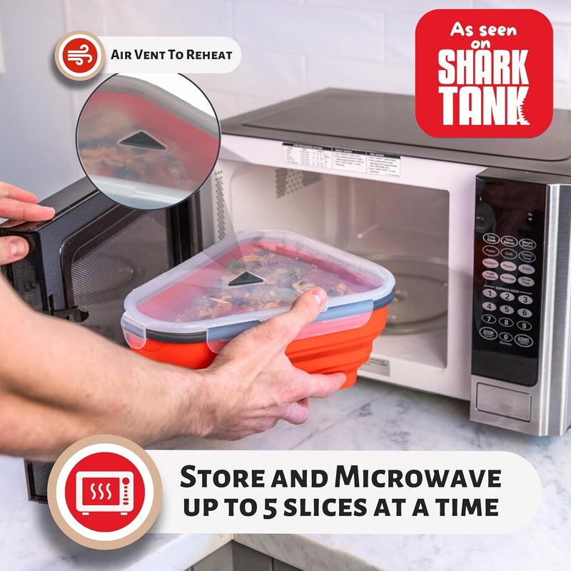 PIZZA PACK The Perfect ™ - Reusable Pizza Storage Container with 5 Microwavable Serving Trays - BPA-Free Adjustable Pizza Slice Container to Organize & Save Space, Red - Image 4
